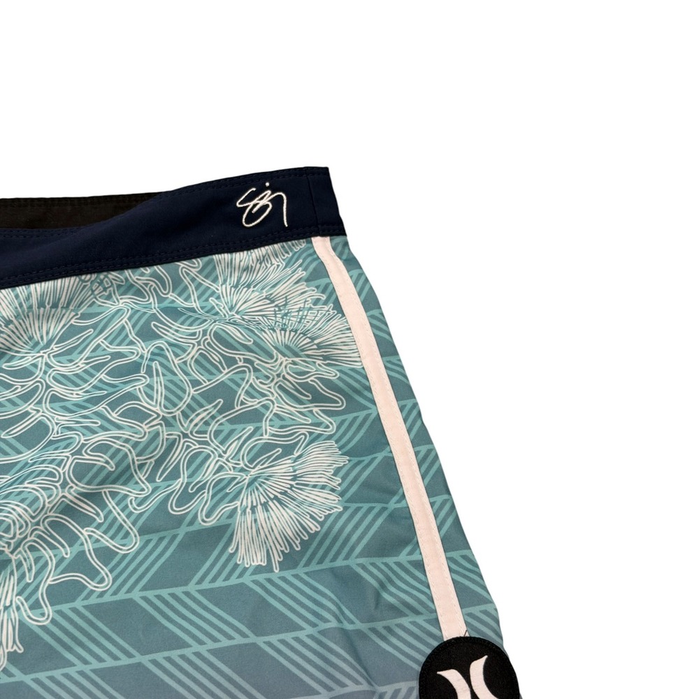 Hurley Board Shorts Mens 36 Teal Magenta Ombre Chevron Floral Surf Trunks - Picture 3 of 14